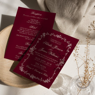 Elegante burgunderrote florale Retro-Hochzeits-Ein Einladung