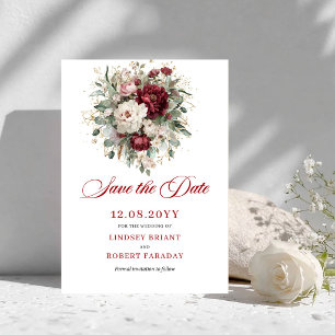 Elegante Burgunderrote Florale Save-The-Date-Karte Save The Date