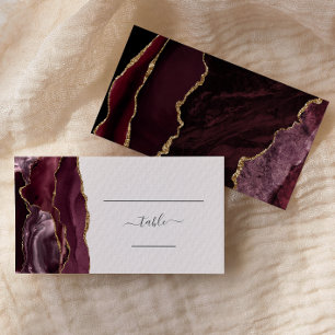 Elegante burgunderrote Gold-Achat-Rosa Hochzeitsbe Platzkarte