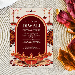 Elegante burgunderrote goldene Diwali-Party-Einlad Einladung