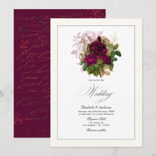 Elegante Burgunderrote, Goldene und Rosenrote Flor Einladung