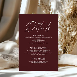 Elegante burgunderrote Hochzeits-Detailkarte Begleitkarte