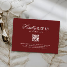 Elegante Burgunderrote Hochzeits-RSVP-Karte mit QR
