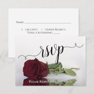 Elegante burgunderrote Hochzeitsrose mit langem St RSVP Karte