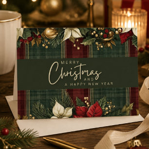 Elegante burgunderrote Karo- und Weihnachtsstern-W Karte