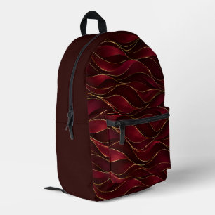 Elegante burgunderrote Marmorwellen mit goldenen A Bedruckter Rucksack