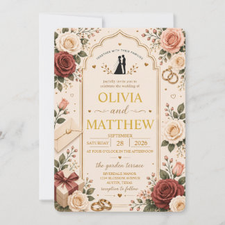 Elegante burgunderrote Rosen-Hochzeitseinladung Einladung