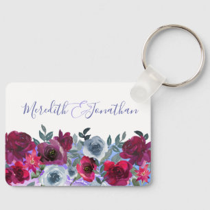 Elegante burgunderrote Salbeigrün blaue Floral-Hoc Schlüsselanhänger