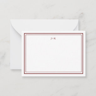 Elegante burgunderrote Samt-Monogramm-Kalligrafie Mitteilungskarte