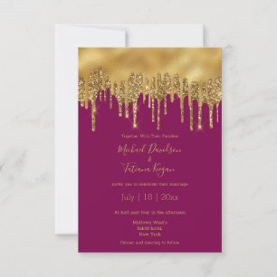 Elegante Burgunderrote und Gold Glitter Hochzeit Einladung