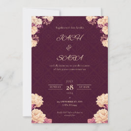 Elegante burgunderrote und goldene florale Hochzei Einladung