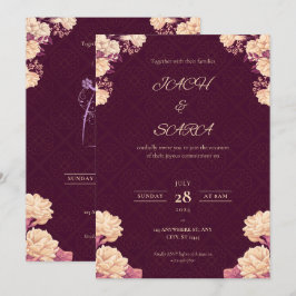Elegante burgunderrote und goldene florale Hochzei Einladung