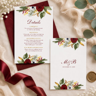 Elegante burgunderrote und goldene florale Schrift Begleitkarte
