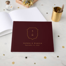 Elegante burgunderrote und goldene Wappen-Monogram