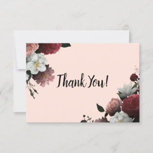 Elegante Burgunderrote und rosa Blumen Dankeskarte