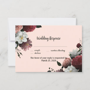 Elegante Burgunderrote und rosa Blumen RSVP Karte