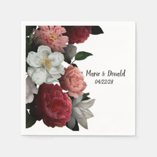 Elegante Burgunderrote und rosa Blumen Serviette