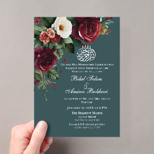 Elegante burgunderrote und weiße Rosen islamisch f Acryleinladungen