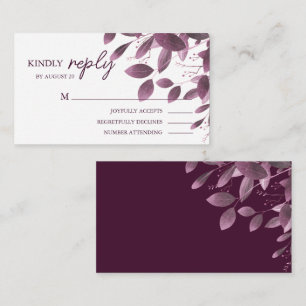 Elegante Burgunderwald-Blatt Hochzeit RSVP Begleitkarte