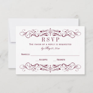 Elegante burgunderweiße Hochzeit mit Schnörkelmust RSVP Karte