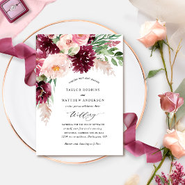 Elegante Burgundy Berry Blush Pink Blues Hochzeit Einladung