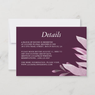 Elegante Burgundy Big Leaf Wedding Detail Karte