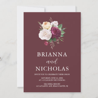 Elegante Burgundy Bloral All in One Wedding Einladung