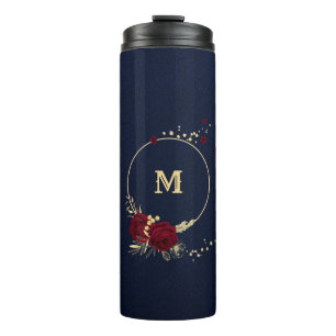 Elegante burgundy Blume Goldmedaille Thermosbecher