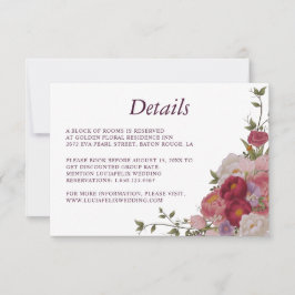 Elegante Burgundy-Blume - Hochzeitsdetailkarte Einladung