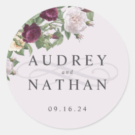 Elegante Burgundy Blume Personalisiert Hochzeit Runder Aufkleber