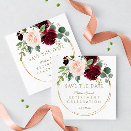 Elegante Burgundy Blush Bloral Gold Rentirement Save The Date