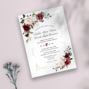 Elegante Burgundy Blush Blume Gold Wedding Einladung