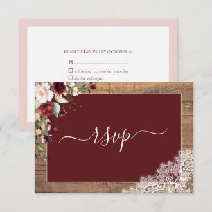 Elegante Burgundy Blush Botanical Lace Wood UAWG RSVP Karte