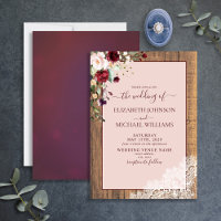 Elegante Burgundy Blush Botanical Wood Wedding
