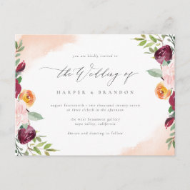 Elegante Burgundy Blush Botanische Hochzeit Einladungspostkarte