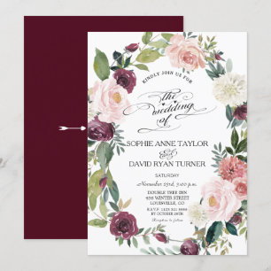 Elegante Burgundy Blush Elfenbeinblumenzeremonie Einladung