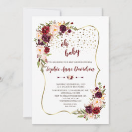 Elegante Burgundy Blush Floral Gold Baby Dusche Einladung