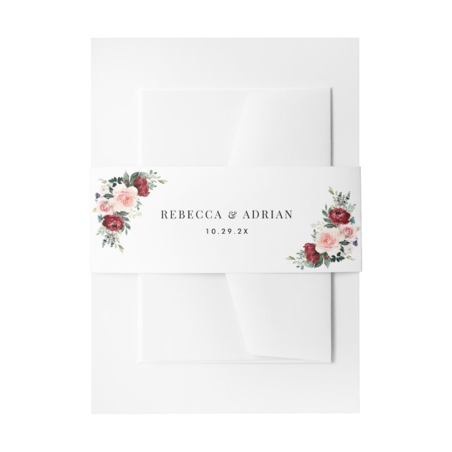 Elegante Burgundy Blush Floral Wedding Einladungsbanderole (Vorderseite Beispiel)