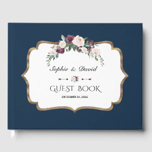 Elegante Burgundy Blush Ivory Floral Gold Wedding Gästebuch