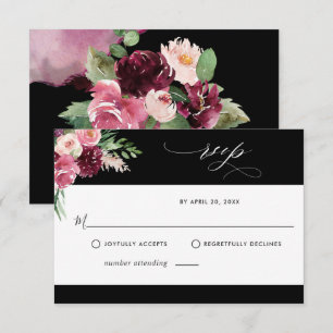Elegante Burgundy Blush Pink and Black RSVP Card