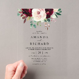 Elegante Burgundy Blush Pink Floral Wedding Acryleinladungen