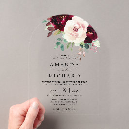 Elegante Burgundy Blush Pink Floral Wedding Acryleinladungen