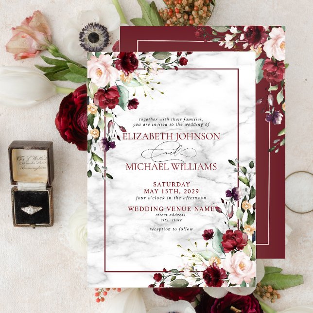 Elegante Burgundy Blush Pink Floral Wedding Einladung (Von Creator hochgeladen)