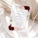 Elegante Burgundy Blush Pink Roses Blumenhochzeit Einladung<br><div class="desc">Personalisieren Sie diese elegante Hochzeitseinladung mit Ihrer eigenen Formulierung einfach und schnell, drücken Sie einfach den Knopf Anpassen, um den Stil und die Platzierung des Textes weiter zu gestalten und zu formatieren. Diese schicke Einladung besticht durch schöne Aquarellbordeauxrot, Rosen mit Rosa und Rosen mit Rosa und farbenfrohen grünen und goldenen...</div>