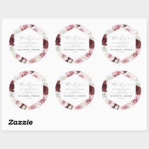 Elegante Burgundy Blush Pink Roses Blumenhochzeit Runder Aufkleber