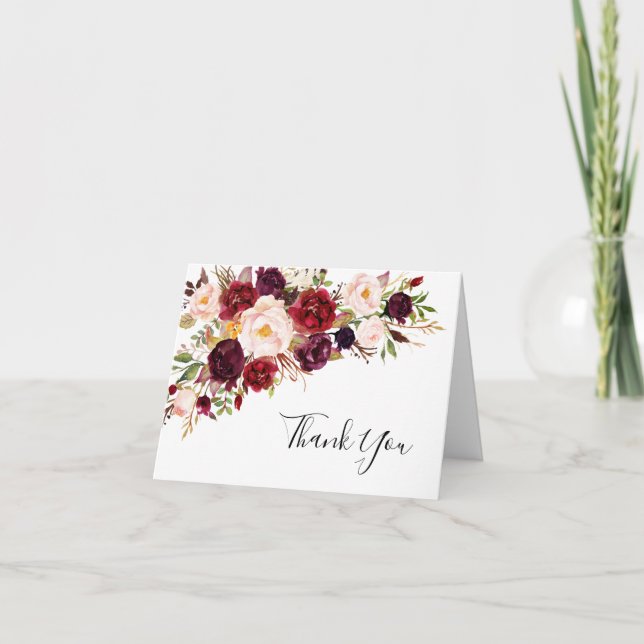 Elegante Burgundy Blush Pink Wedding Dankeskarte (Vorderseite)