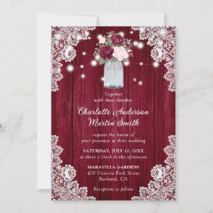 Elegante Burgundy Blush Rustic Wood Floral Wedding Einladung