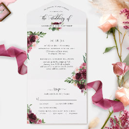 Elegante Burgundy Blush Wedding mit Perforated UAW All In One Einladung