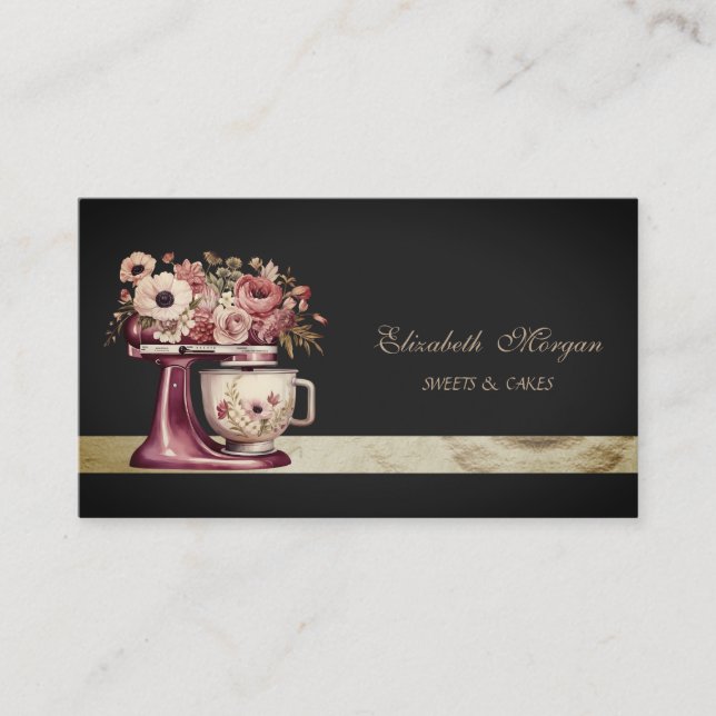 Elegante Burgundy Cake Mixer Black Bakery Visitenkarte (Vorderseite)