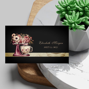 Elegante Burgundy Cake Mixer Black Bakery Visitenkarte